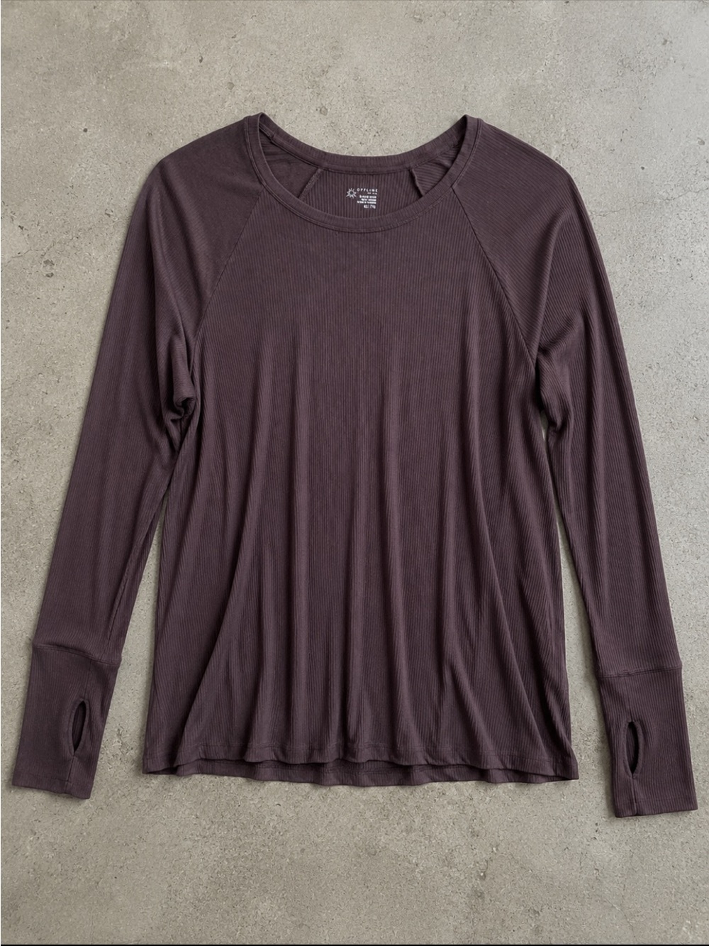 Aerie OFFLINE Ribbed Modal Long Sleeve Thumbhole Top Woman XXL Brown Stretch